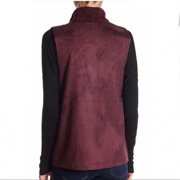 Susina Burgundy Sherpa Suede and Shearling Vest (Small) - Picture 2 of 4